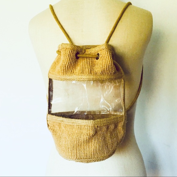 Handbags - NWT jute/clear festival mini backpack! ☮️ 🌈